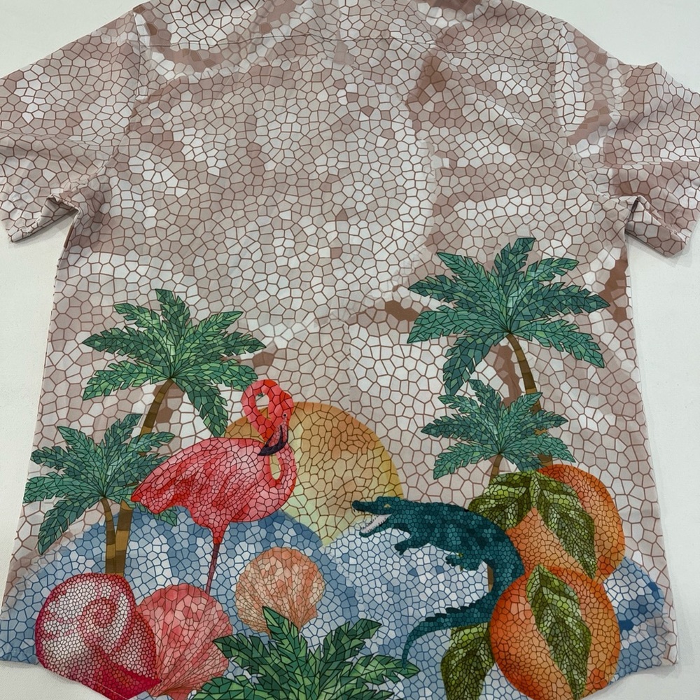 Mavrans Shirt Short Sleeve Button Print Flamingos Tropical Hawaii Mens Large - Picture 10 of 13